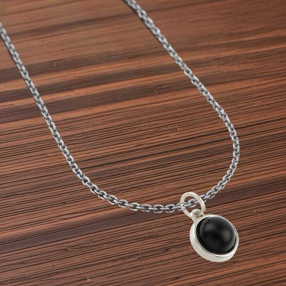 Silver Black Obsidian Gemstone Charm Necklace